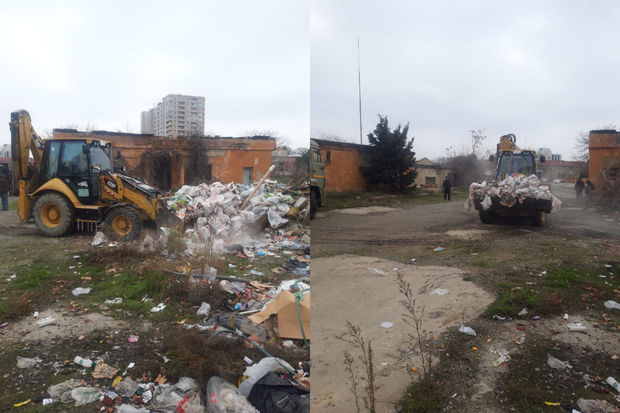 “Salyan kazarması”nın ərazisindəki “zibil poliqonu” təmizlənir - FOTO